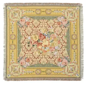 Floral Kaleidoscope Belgian Jacquard Woven Tapestry Throw Blanket 58x58 Inch Botanical Decor