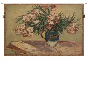 Vincent Van Gogh Oleanders & Books Vintage Tapestry Wall Hanging 38 x 54 in Floral Still Life Jacquard Woven Wall Art
