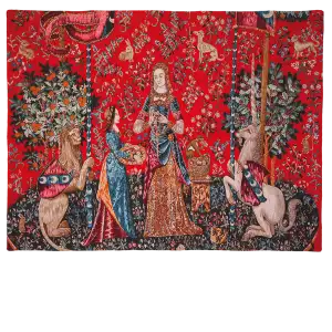 L'Odorat French Tapestry 27x36 Medieval Lady Unicorn Five Senses Jacquard Woven Wall Hanging Home Decor