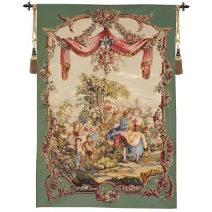Cueillette Sous Le Dais French Tapestry 42x27 Medieval Harvest Garden Scene Jacquard Woven Wall Hanging Home Decor