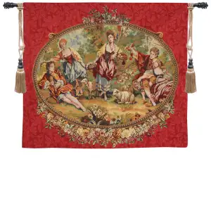 Bergers Et Bergeres French Tapestry 30x34 Pastoral Shepherd Landscape Jacquard Woven Wall Hanging French Country Decor