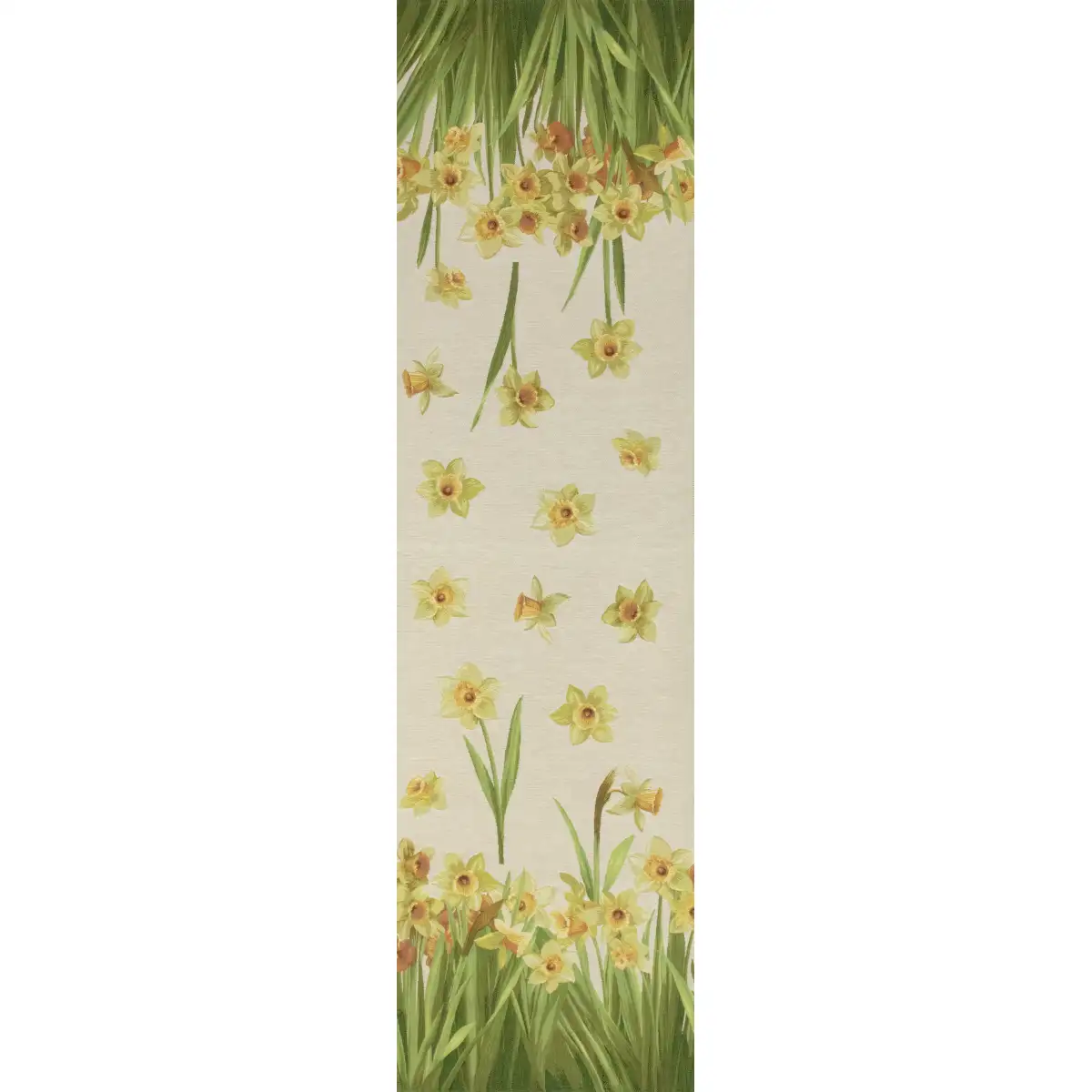 Daffodils White French Tapestry Table Runner 71x19 Floral Dining Table Decor