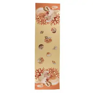 Shells Yellow French Jacquard Woven Table Runner 71x19 Inch Coastal Seashell Dining Decor
