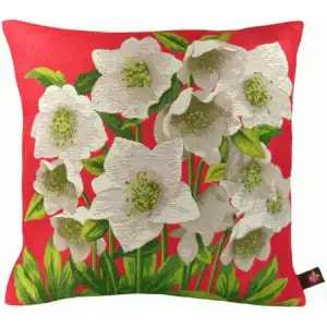 Helleborus Red French Tapestry Pillow Cover  19x19 Inch Cotton Jacquard Woven Cushion Cover