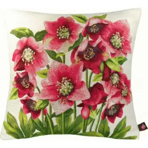 Hellebores White French Tapestry Pillow Cover  19x19 Inch Cotton Jacquard Woven Cushion Cover