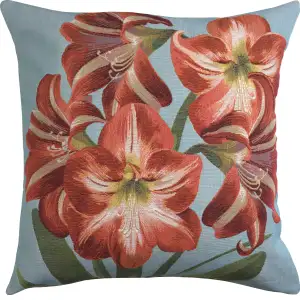 Amaryllis Five Flowers Blue French Tapestry Pillow Cover 19x19 Inch Cotton Jacquard Woven Cushion Cover