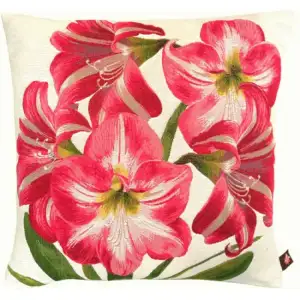 Amaryllis Five Flowers White French Tapestry Pillow Cover 19x19 Inch Cotton Jacquard Woven Cushion Cover
