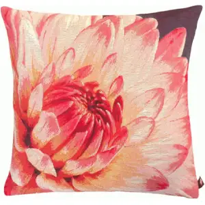 Close Up Pink Dahlias Purple Background French Tapestry Pillow Cover  19x19 Inch Cotton Jacquard Woven Cushion Cover