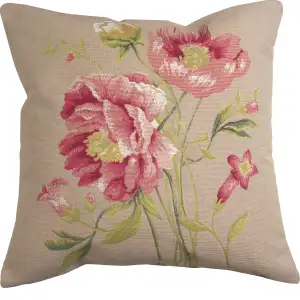 Single Peonies French Tapestry Pillow Cover  19x19 Inch Cotton Jacquard Woven Cushion Cover