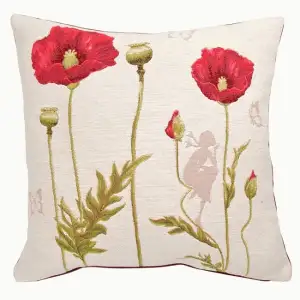 Poppies I French Tapestry Pillow Cover 19x19 Inch Cotton Jacquard Woven Cushion Cover