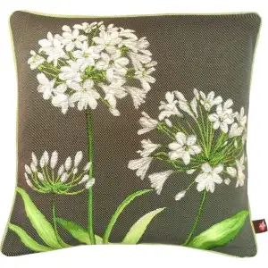 Agapanthus Three Flowers Grey French Tapestry Pillow Cover 19x19 Inch Cotton Jacquard Woven Cushion Cover