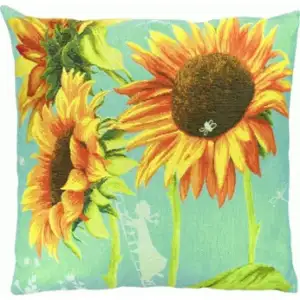 Big Sunflowers French Tapestry Pillow Cover 19x19 Inch Cotton Jacquard Woven Cushion Cover