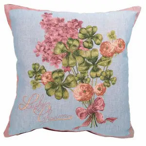Lucky Charm Spring Gold French Tapestry Pillow Cover 19x19 Inch Cotton Jacquard Woven Cushion Cover