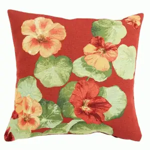 Nasturtium Red I French Tapestry Pillow Cover  19x19 Inch Cotton Jacquard Woven Cushion Cover