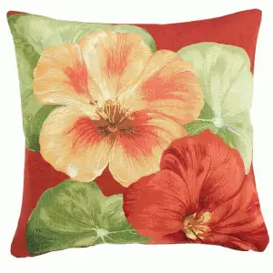 Nasturtium Two Red French Tapestry Pillow Cover  19x19 Inch Cotton Jacquard Woven Cushion Cover