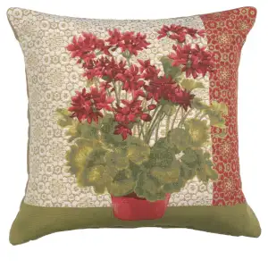 Floral Geranium I Red Tapestry Pillow Cover 19x19 Inch Cotton Jacquard Woven Cushion Cover