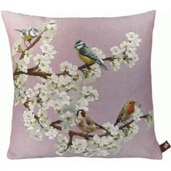 Passerines On Branch Pink European Cushion Cover