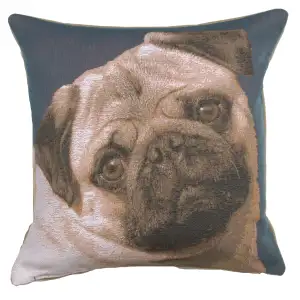 Thomas Theodor Heine Pugs Face Blue Tapestry Pillow Cover 18x18 Inch Cotton Jacquard Woven Cushion Cover