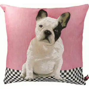 Dog Sitting Sideways Pink French Tapestry Pillow Cover  19x19 Inch  Cotton Jacquard Woven Cushion Cover