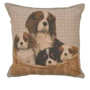 Alexandre Cavalier King Charles Family Tapestry Pillow Cover 19x19 Inch Cotton Jacquard Woven Cushion Cover