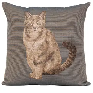 Henriette Ronner Cat Sitting Dark Grey Tapestry Pillow Cover 19x19 Inch Cotton Jacquard Woven Cushion Cover