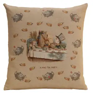 John Tenniel The Tea Party Tapestry Pillow Cover 19x19 Inch Cotton Jacquard Woven Cushion Cover