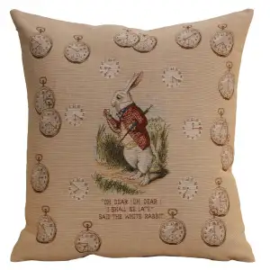 John Tenniel Late Rabbit Tapestry Pillow Cover 19x19 Inch Cotton Jacquard Woven Cushion Cover