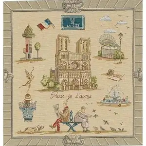Paris Notre Dame French Tapestry Pillow Cover 19x19 Inch Cotton Jacquard Woven Cushion Cover