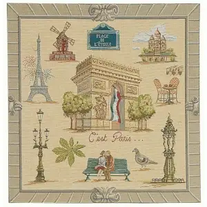 Paris Arc De Triomphe French Tapestry Pillow Cover 19x19 Inch Cotton Jacquard Woven Cushion Cover
