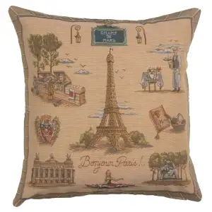 Paris Tour Eiffel French Tapestry Pillow Cover 19x19 Inch Cotton Jacquard Woven Cushion Cover