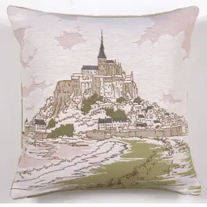 Mont Saint Michel French Tapestry Pillow Cover 19x19 Inch Cotton Jacquard Woven Cushion Cover