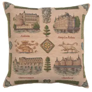 Loire Castle French Tapestry Pillow Cover 19x19 Inch Cotton Jacquard Woven Cushion Cover