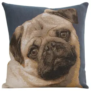Thomas Theodor Heine Pugs Face Blue Tapestry Pillow Cover 14x14 Inch Cotton Jacquard Woven Cushion Cover