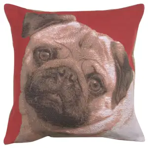 Thomas Theodor Heine Pugs Face Red Tapestry Pillow Cover 14x14 Inch Cotton Jacquard Woven Cushion Cover