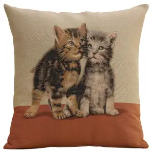 Henriette Ronner Two Kittens I Tapestry Pillow Cover 14x14 Inch Cotton Jacquard Woven Cushion Cover