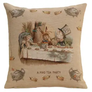 John Tenniel The Tea Party Tapestry Pillow Cover 14x14 Inch Cotton Jacquard Woven Cushion Cover