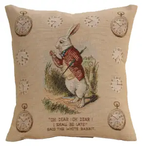 John Tenniel The Late Rabbit Tapestry Pillow Cover 14x14 Inch Cotton Jacquard Woven Cushion Cover