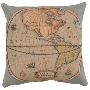 Guillaume Delisle Map of the Americas I Tapestry Pillow Cover 14x14 Inch Cotton Jacquard Woven Cushion Cover