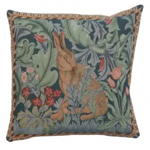 Rabbit Facing Left Medieval Tapestry Pillow Cover 14x14 European Cotton Jacquard Woven Cushion Cover