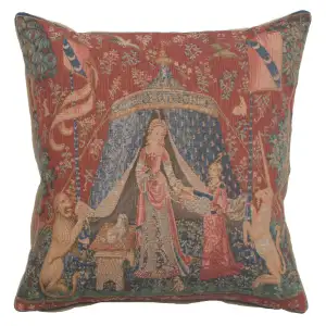 Medieval A Mon Seul Desir Small Tapestry Pillow Cover 14x14 Inch Cotton Jacquard Woven Cushion Cover