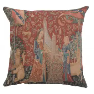 Medieval The Hearing Small Tapestry Pillow Cover 14x14 Inch Cotton Jacquard Woven Cushion Cover