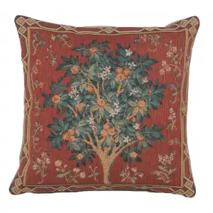 Medieval Orange Tree Small Tapestry Pillow Cover 14x14 Inch Cotton Jacquard Woven Cushion Cover