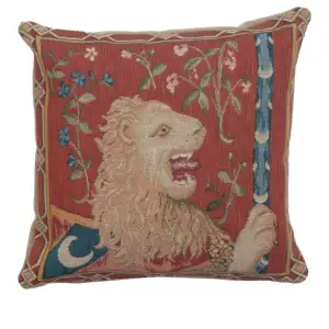 Medieval The Lion Tapestry Pillow Cover 14x14 Inch Cotton Jacquard Woven Cushion Cover