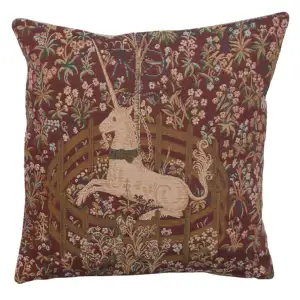 Medieval Licorne Captive in Red Tapestry Pillow Cover 14x14 Inch Cotton Jacquard Woven Cushion Cover