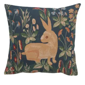 Medieval Rabbit in Blue Tapestry Pillow Cover 14x14 Inch Cotton Jacquard Woven Cushion Cover