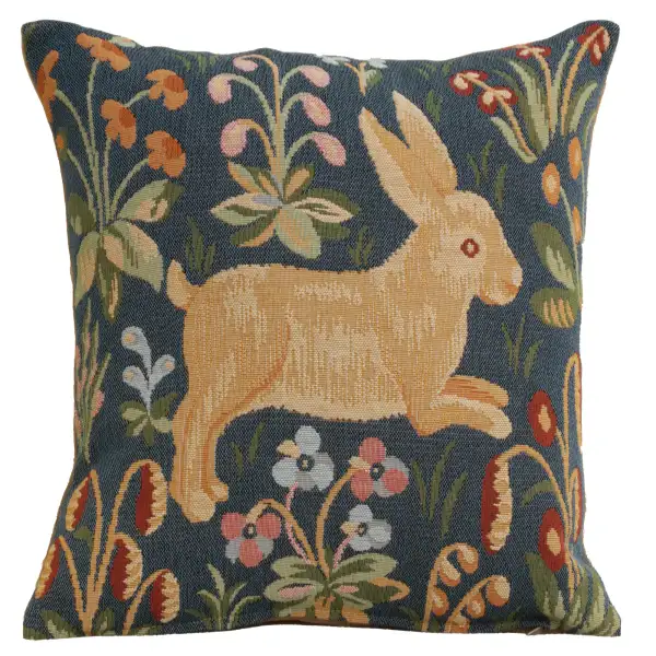 Running Rabbit in Blue European Cushion Cover