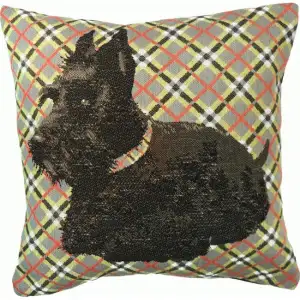 Black Scottish Dog French Tapestry Pillow Cover  14x14 Inch Cotton Jacquard Woven Cushion Cover