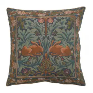 Rabbits Face to Face Medieval Tapestry Pillow Cover 19x19 inch European Cotton Jacquard Woven Cushion Cover