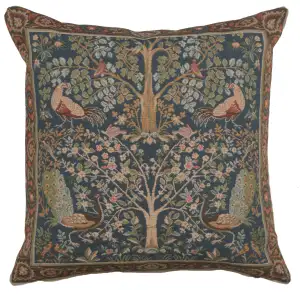 Blue Tree French Tapestry Pillow Cover 19x19 inch Cotton Jacquard Woven Cushion Cover