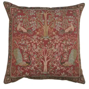 Red Tree French Tapestry Pillow Cover 19x19 inch Cotton Jacquard Woven Cushion Cover